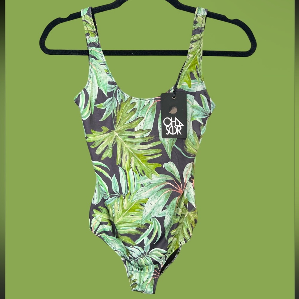 NWT Chaser Tropical Leaf One Piece Swimsuit